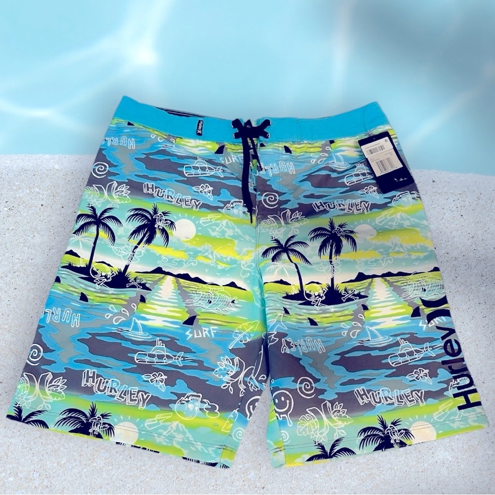 Hurley Kids Swim Trunks - Green and Blue - Picture 10 of 10
